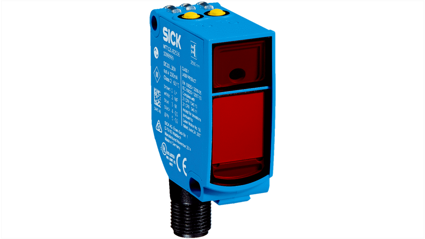 Sensore fotoelettrico Sick WTT12LC-B2563S21, rettangolare, tecnologia a tempo di volo, rilevamento 50-3800 mm, IP67.