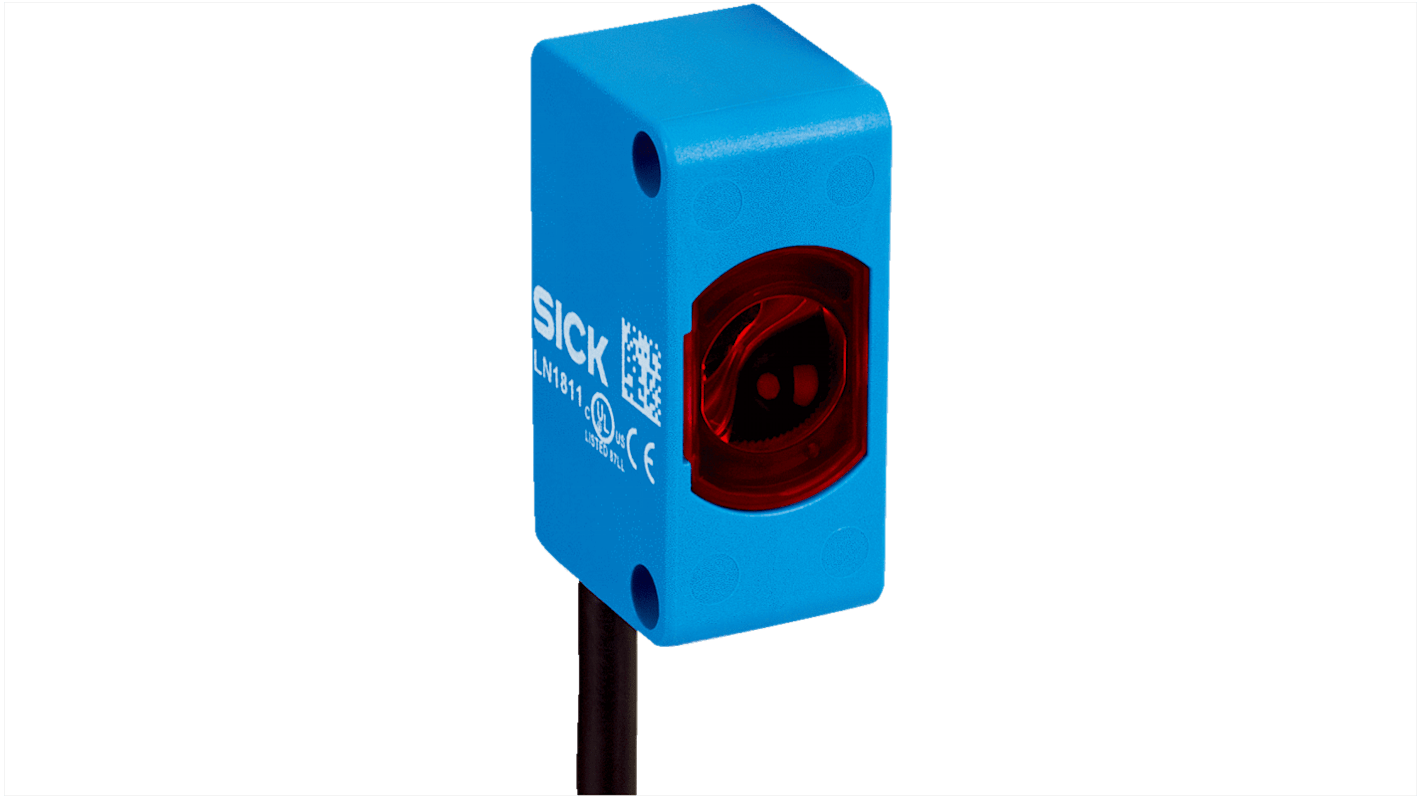 Sensore fotoelettrico rettangolare Sick ZLD18-7PF4B2, rilevamento 7,8 mm, uscita PNP, IP67, montaggio filettato.