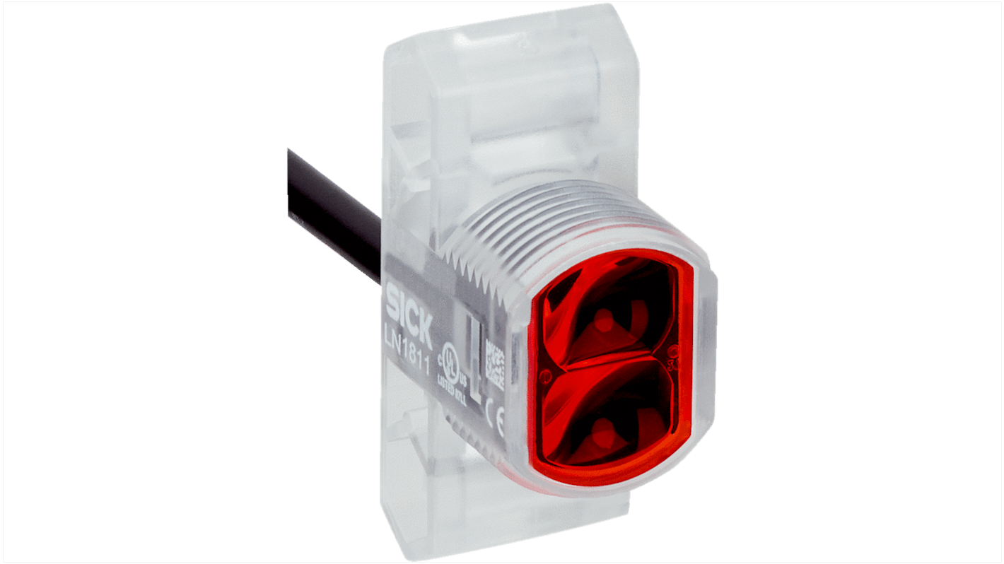 Sensore fotoelettrico rettangolare Sick ZLD18-ANZAG8P10 a retroriflessione, gamma di rilevamento 5 m, montaggio M18, IP67.