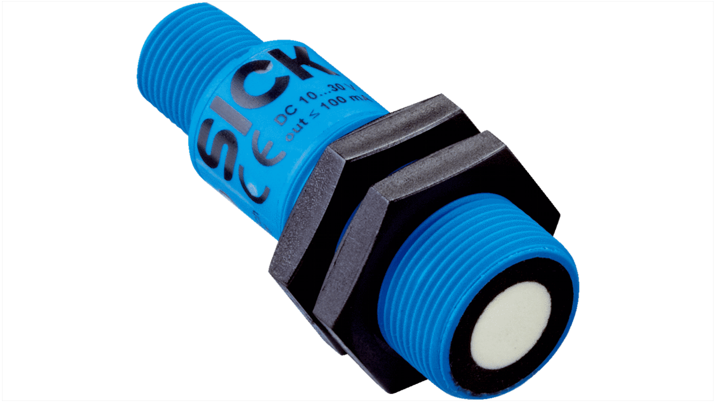 Sensore di prossimità a ultrasuoni cilindrico Sick UM18-212166101, M18 x 1, rilevamento 65-350 mm, IP65, alimentazione 10-30 V c.c.
