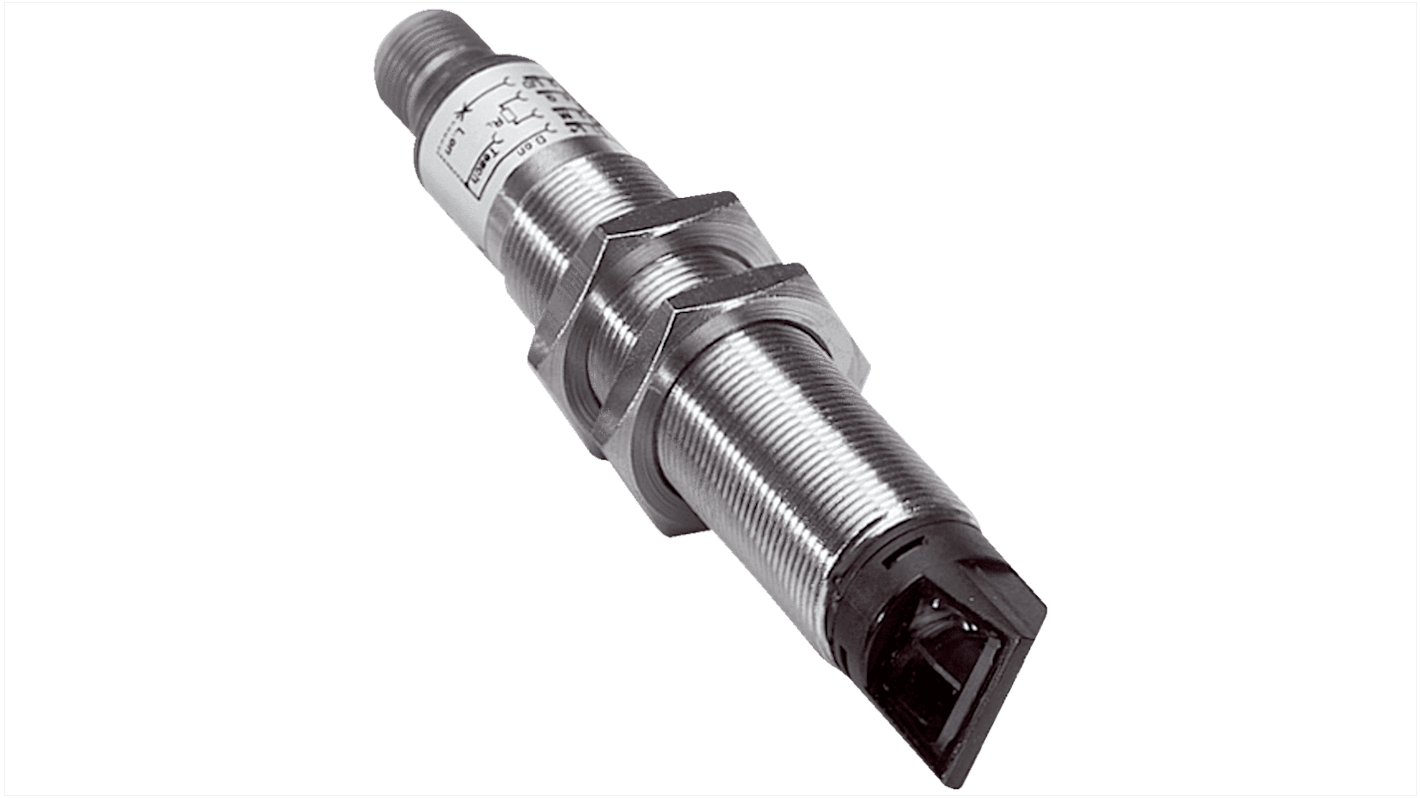 Sensore fotoelettrico cilindrico Sick VTE18L-4P344, rilevamento 2-250 mm, uscita PNP, connettore M12, IP67.