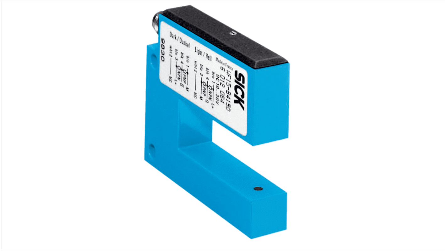 Sensore fotoelettrico a forcella Sick WF225-B4150, rilevamento fino a 225 mm, uscita PNP/NPN, grado di protezione IP65.