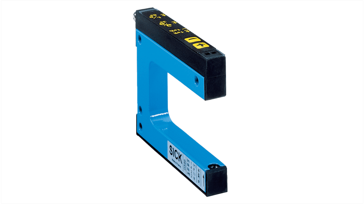 Sensore fotoelettrico a forcella Sick WF50-60B416, rilevamento 50 mm, uscita NPN/PNP, custodia metallica, montaggio a pannello.