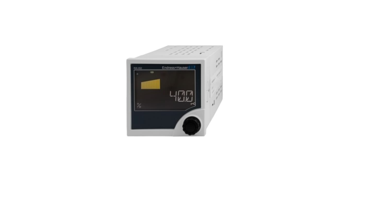 Endress+Hauser RIA452-H111A11A, indicatore di processo con display LCD, 8 relè programmabili, dimensioni 92x92x150 mm.