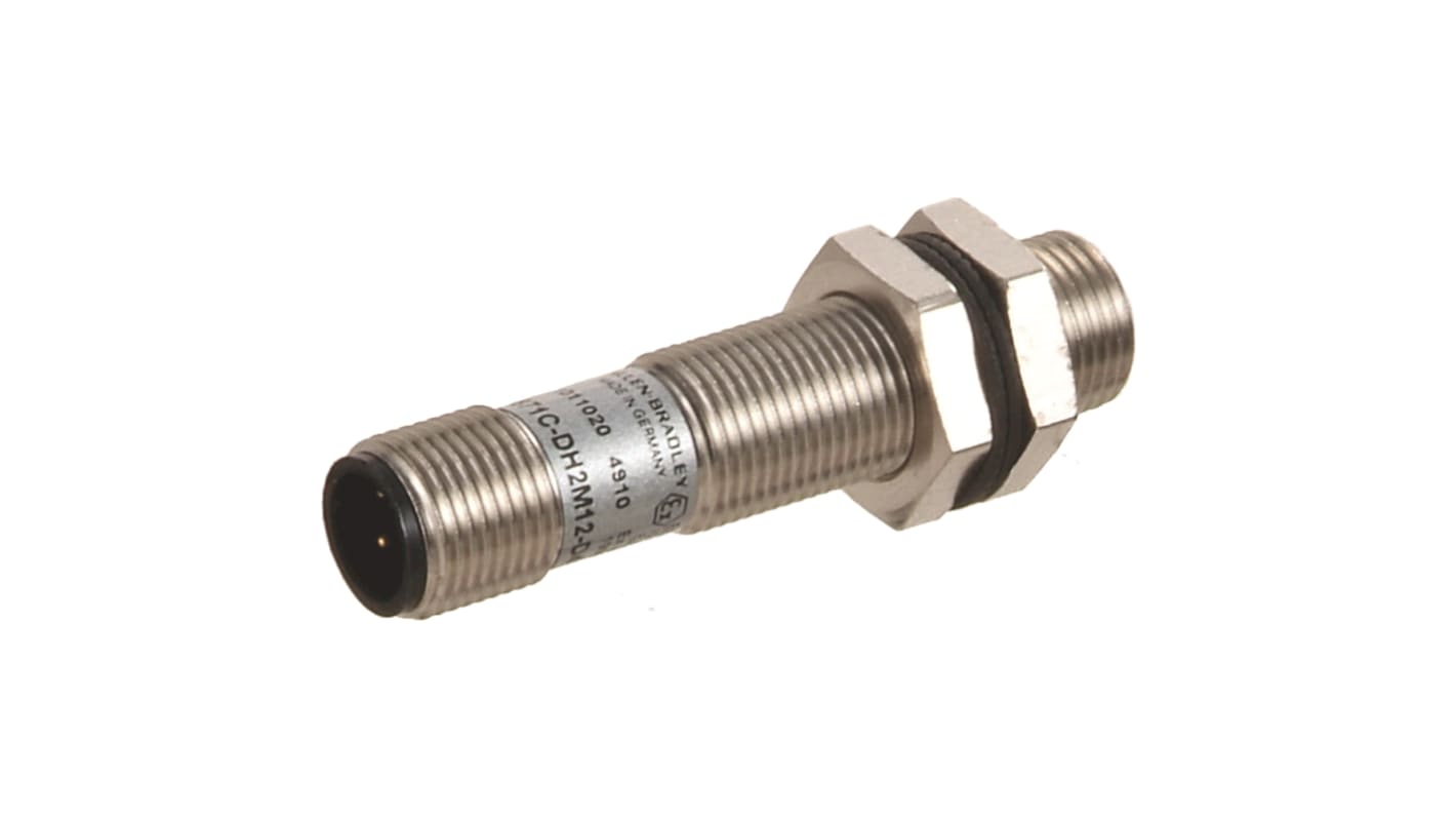 Sensore di prossimità induttivo cilindrico Rockwell Automation 871C-DH2M12-D4, M12, rilevamento 2 mm, alimentazione 5-15 V c.c., IP67.