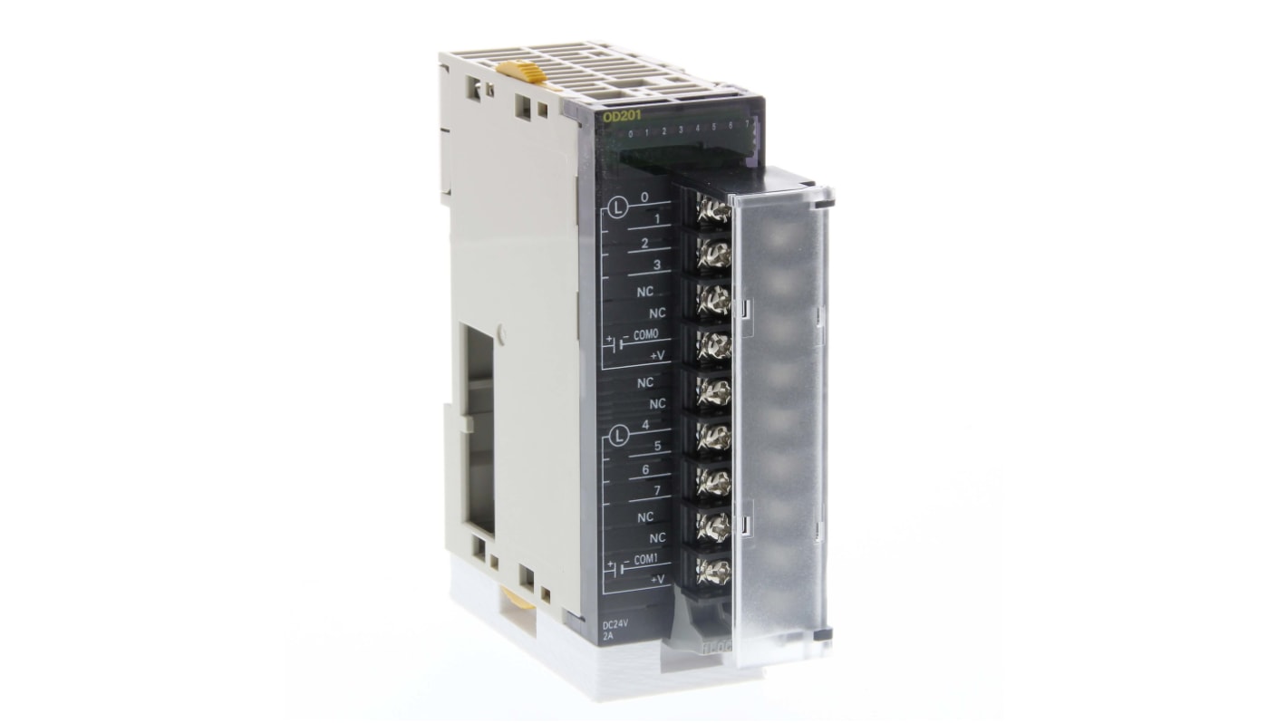 Modulo I/O Omron CJ1W-OD201, unità di uscita a contatto con 8 punti, dimensioni 90 x 31 x 89 mm, compatibile con serie CJ.