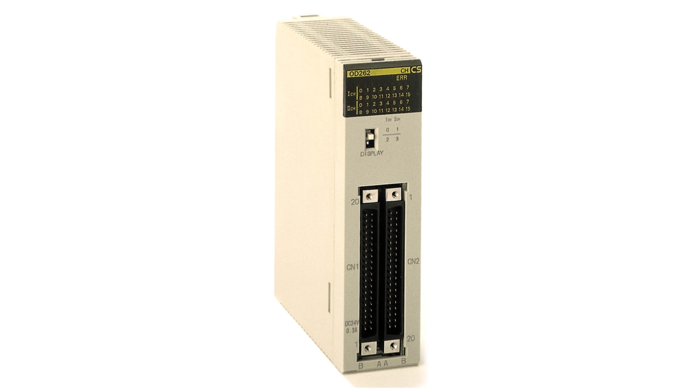 Modulo di uscita transistor Omron CS1W-OD261, 64 punti, tensione 12-24 V, dimensioni 130 x 34,5 x 123 mm. Compatibile serie CS.