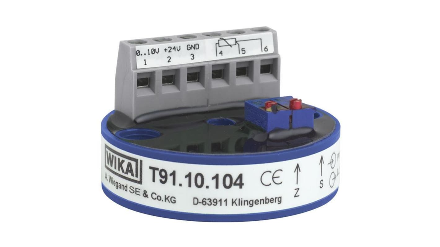 Trasmettitore di temperatura WIKA 77000854 T91, ingresso Tipo K, uscita 4-20 mA, gamma 0-250 °C, per applicazioni industriali.