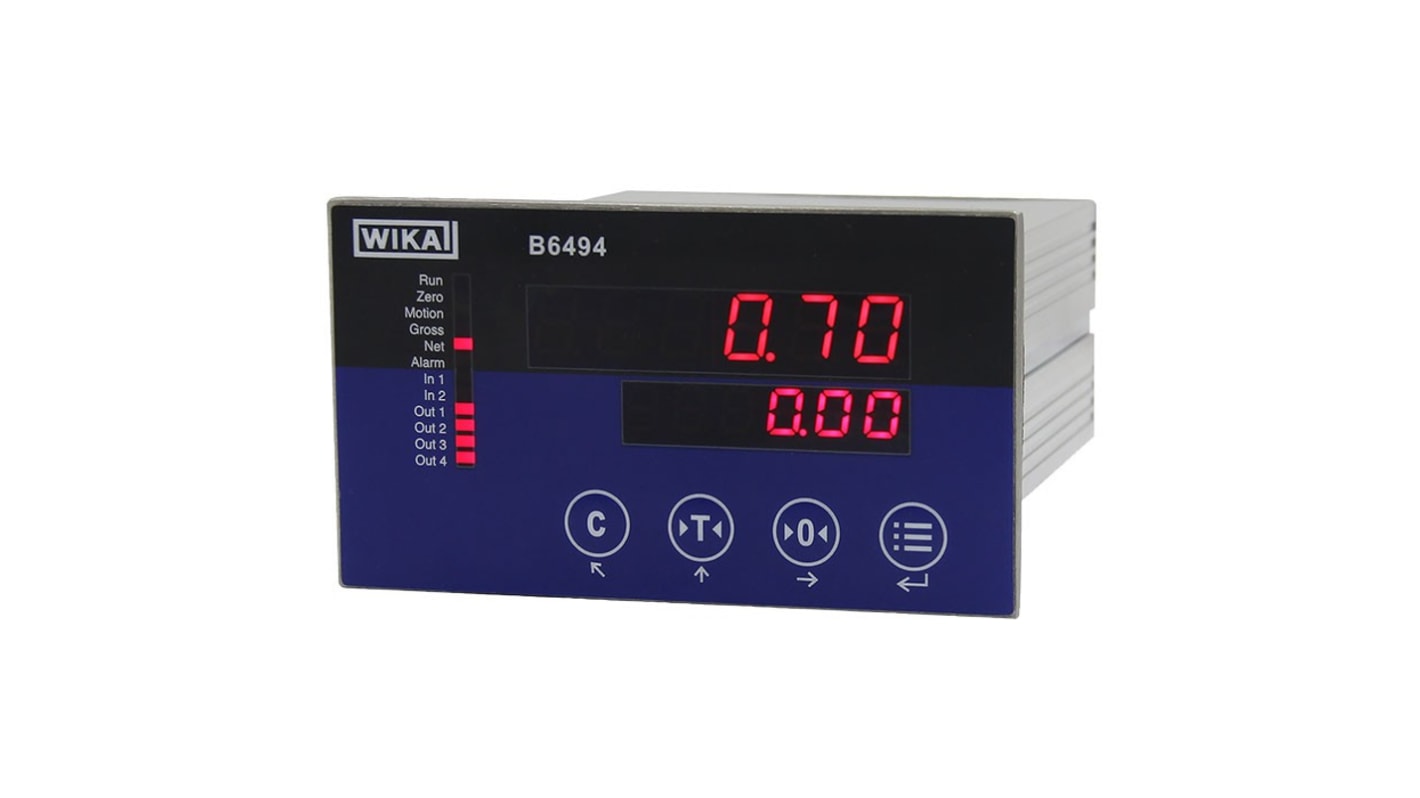 Misuratore digitale multifunzione WIKA 83805154, display LED doppio, 2 ingressi e 4 uscite, IP65, dimensioni 62mm x 110mm.