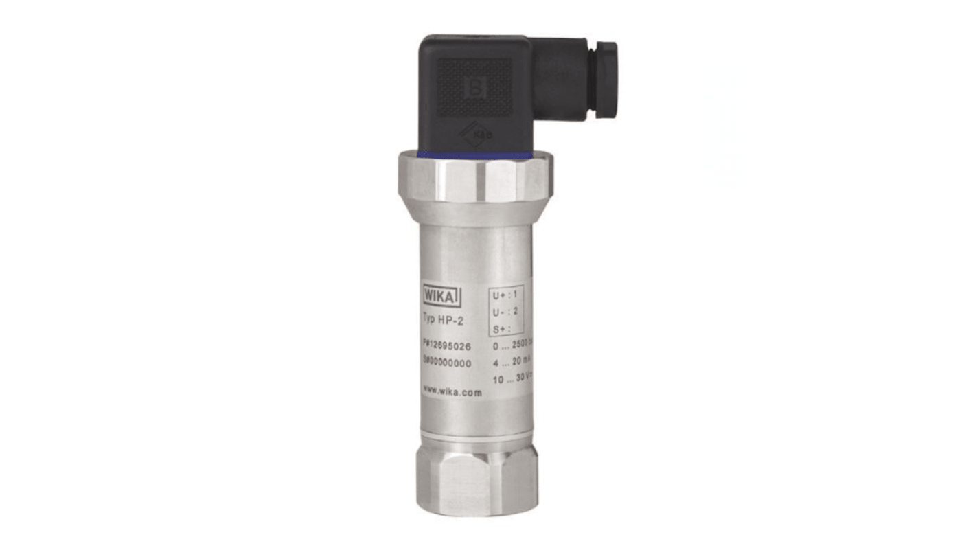 Sensore di pressione relativa WIKA 13089731, 2500 bar max, uscita 4-20 mA, precisione 0,5%, design per cicli elevati.