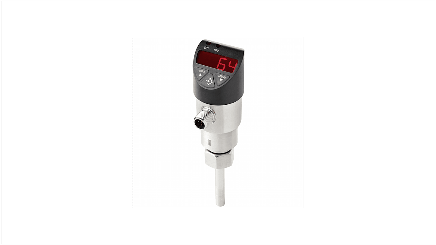 Interruttore di flusso WIKA 48804388, monitoraggio liquidi, flusso 0,05-3 m/s, configurazione tramite pulsanti o IO-Link.