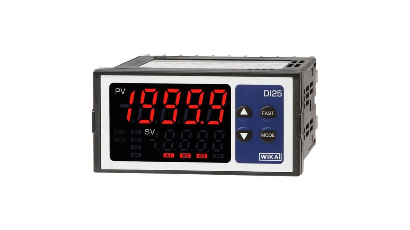 WIKA 13259360, misuratore digitale multifunzione da pannello DI25, ingresso IP66, display LED 4 cifre, dimensioni 48mm x 96mm.