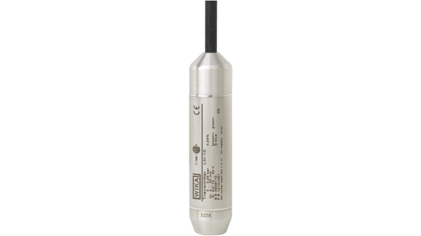 Sonda di livello WIKA 14004130, modello LH-10, con uscita 4-20 mA, precisione 0,25%, IP68, lunghezza cavo 15 m.