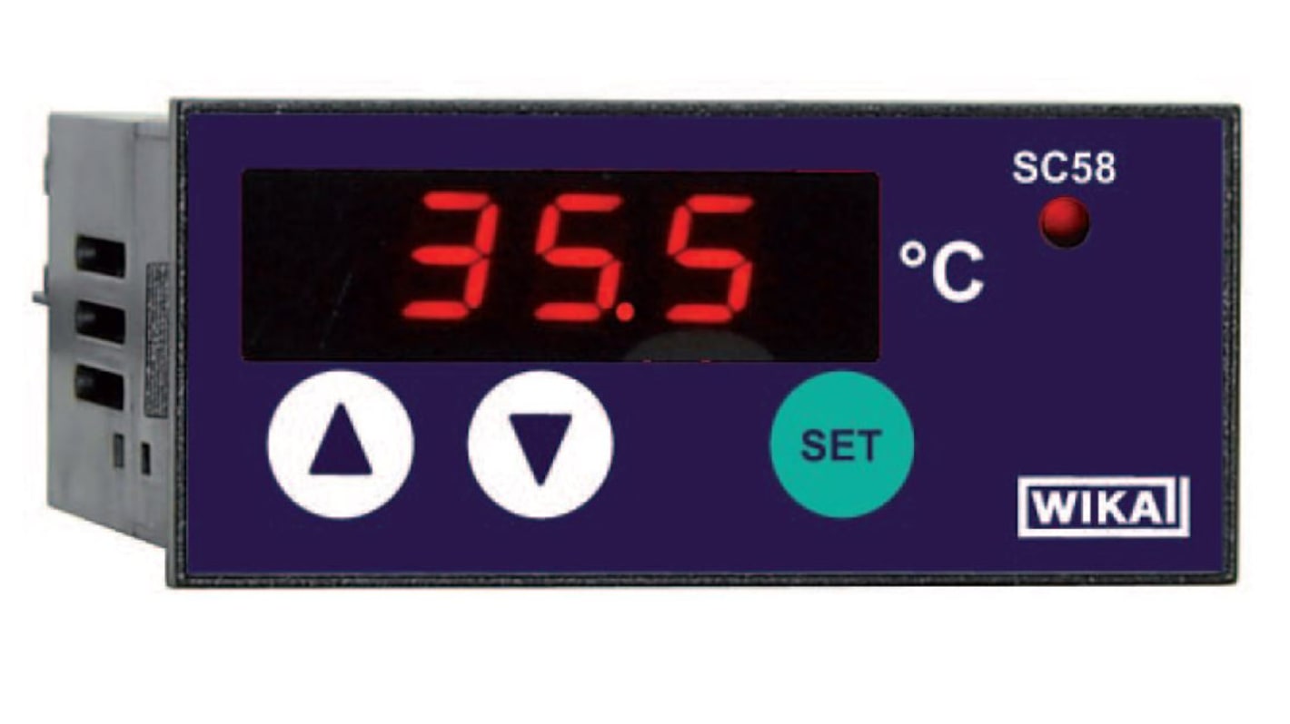 Termoregolatore PID WIKA 14054713, montaggio a pannello, 62 x 28 mm, alimentazione 12-24 V, 1 ingresso, 1 uscita.
