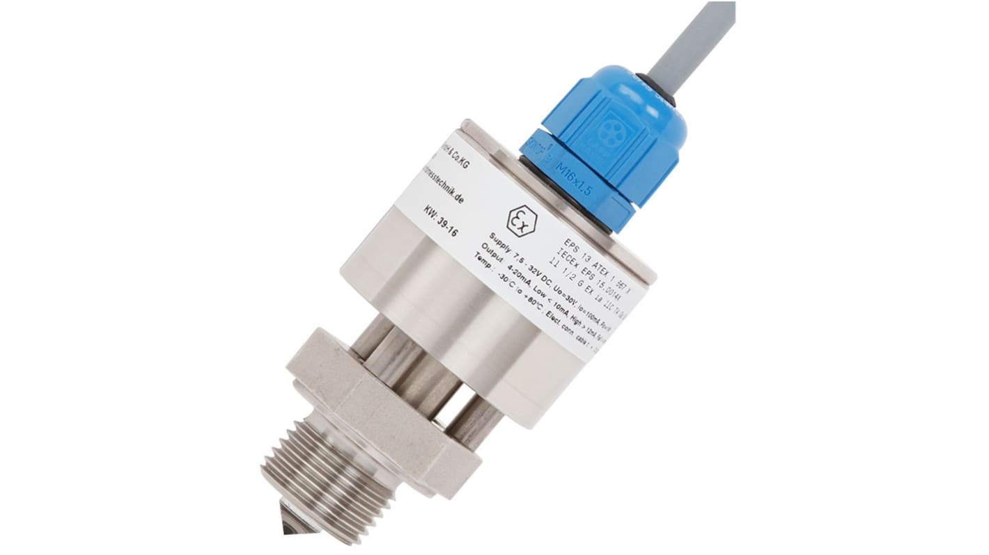 Interruttore di livello WIKA 14243203, serie OLS-c51, sensore optoelettronico, uscita 4-20 mA, corpo in acciaio inox, cavo 5 m, certificato ATEX e IECEx.
