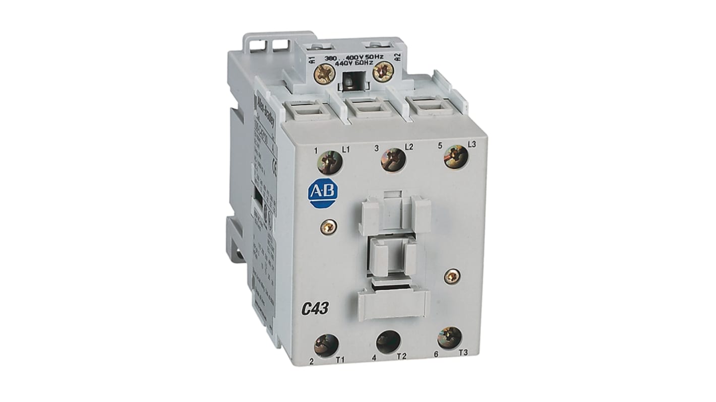 Contattore Rockwell Automation 100-C43KF10, 3 poli, 43 A, montaggio su guida DIN, tensione bobina 230 V c.a.