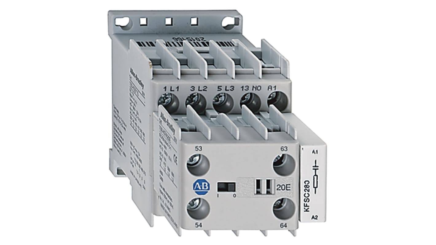 Contattore Rockwell Automation 100-KR09DJ01, 3 poli, 9 A, bobina 24 V c.c., dimensioni 45 mm, protezione IP2X.