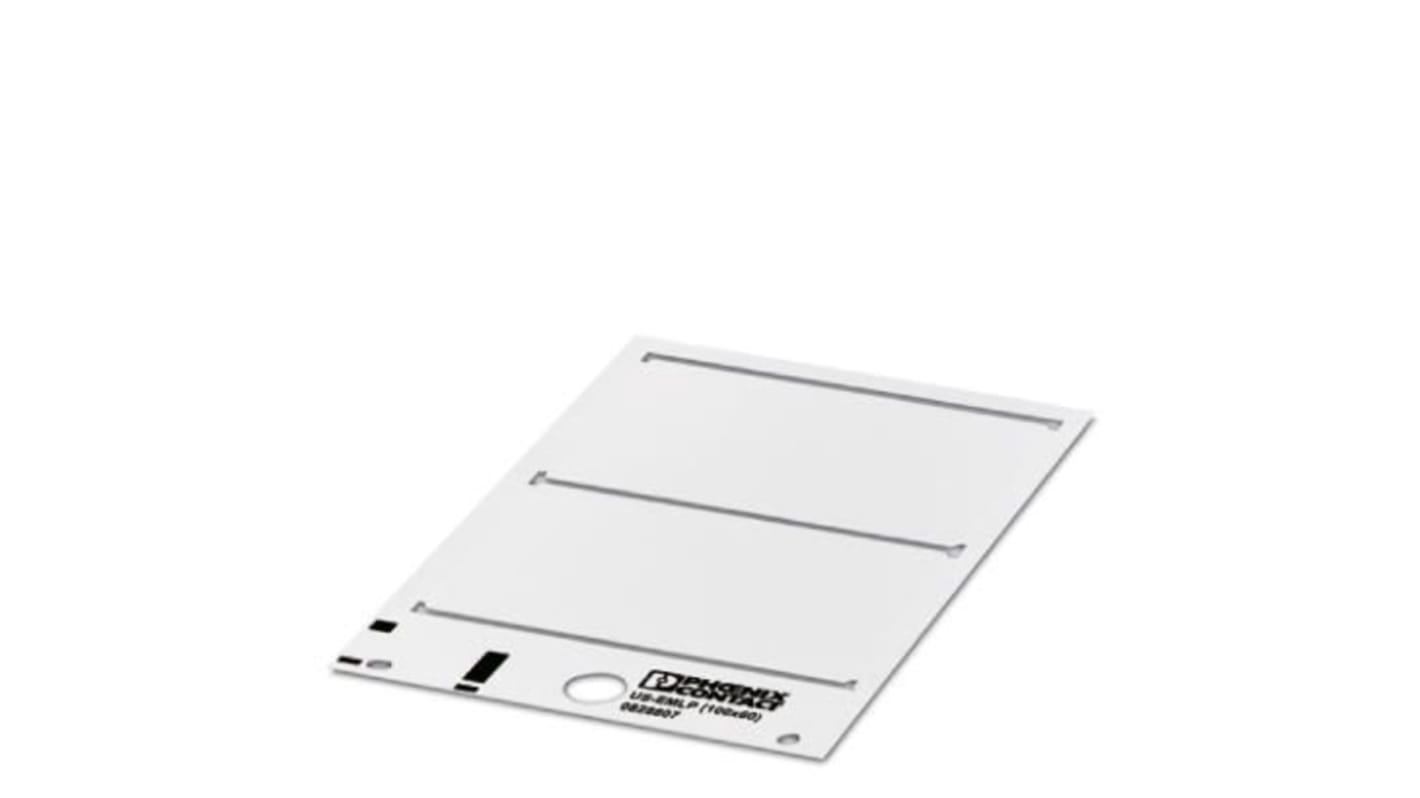 Etichette autoadesive Phoenix Contact EMLP 828807 per identificare componenti e pulsanti. Resistente agli attacchi chimici e meccanici, conformi al livello d'infiammabilità UL 94-V2.