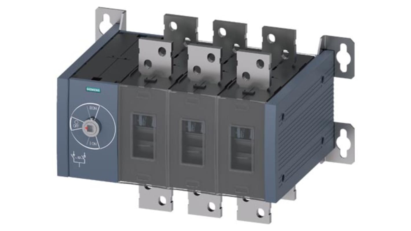 Sezionatore portafusibili manuale Siemens 3KC0352-0RE00-0AA0, 3 poli, corrente massima 1250A, montaggio su guida standard.