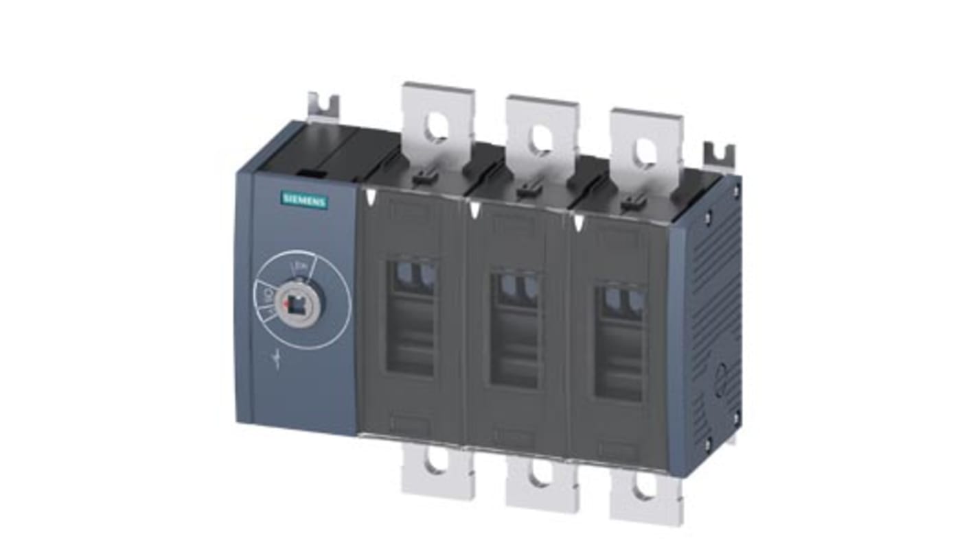 Sezionatore interruttore Siemens 3KD4630-0QE10-0, 3 poli, corrente massima 630A, meccanismo anteriore, scollegamento di sicurezza.