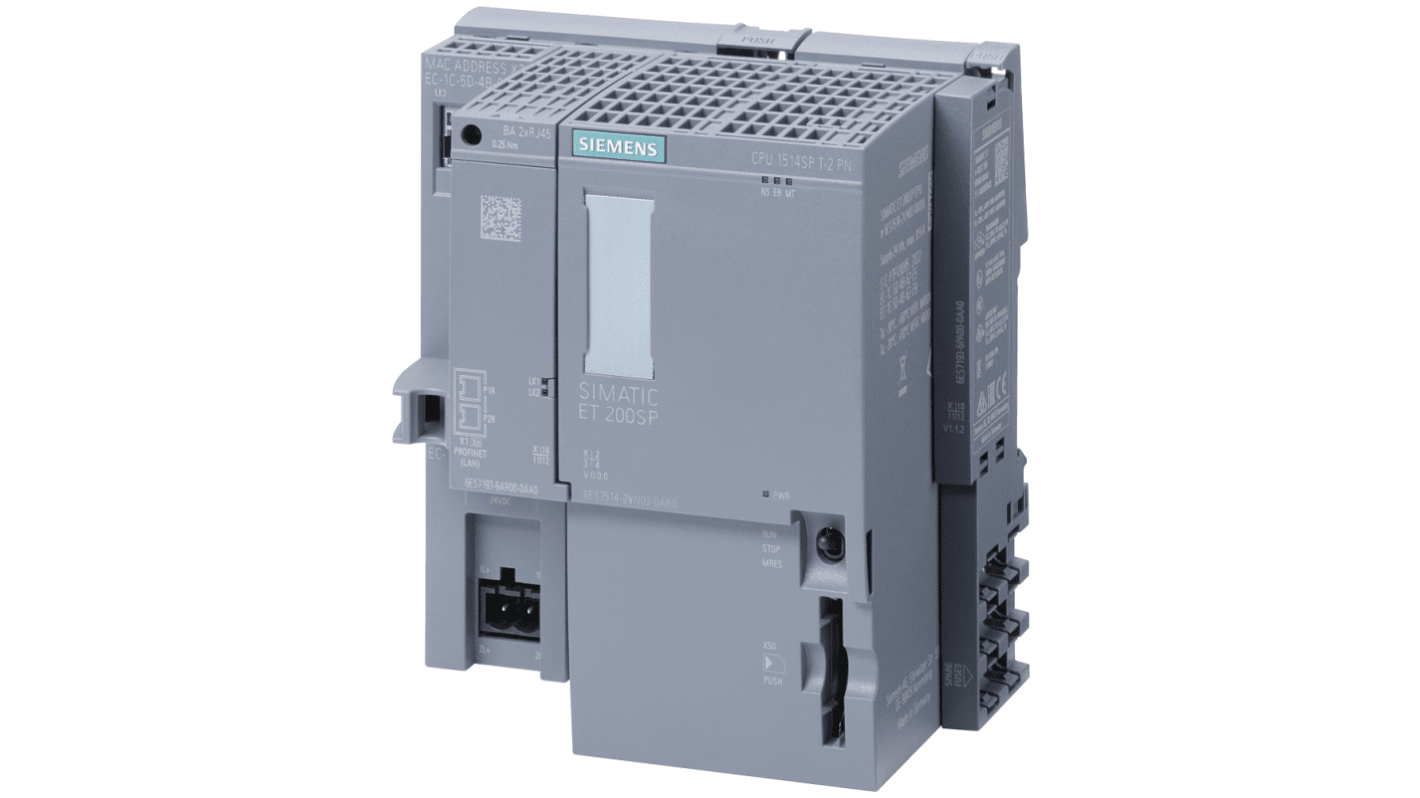 CPU PLC Siemens 6ES7512-1SM03-0AB0, 20 I/O, alimentazione 24 V, compatibile ET 200SP, dimensioni 100 x 117 x 75 mm.
