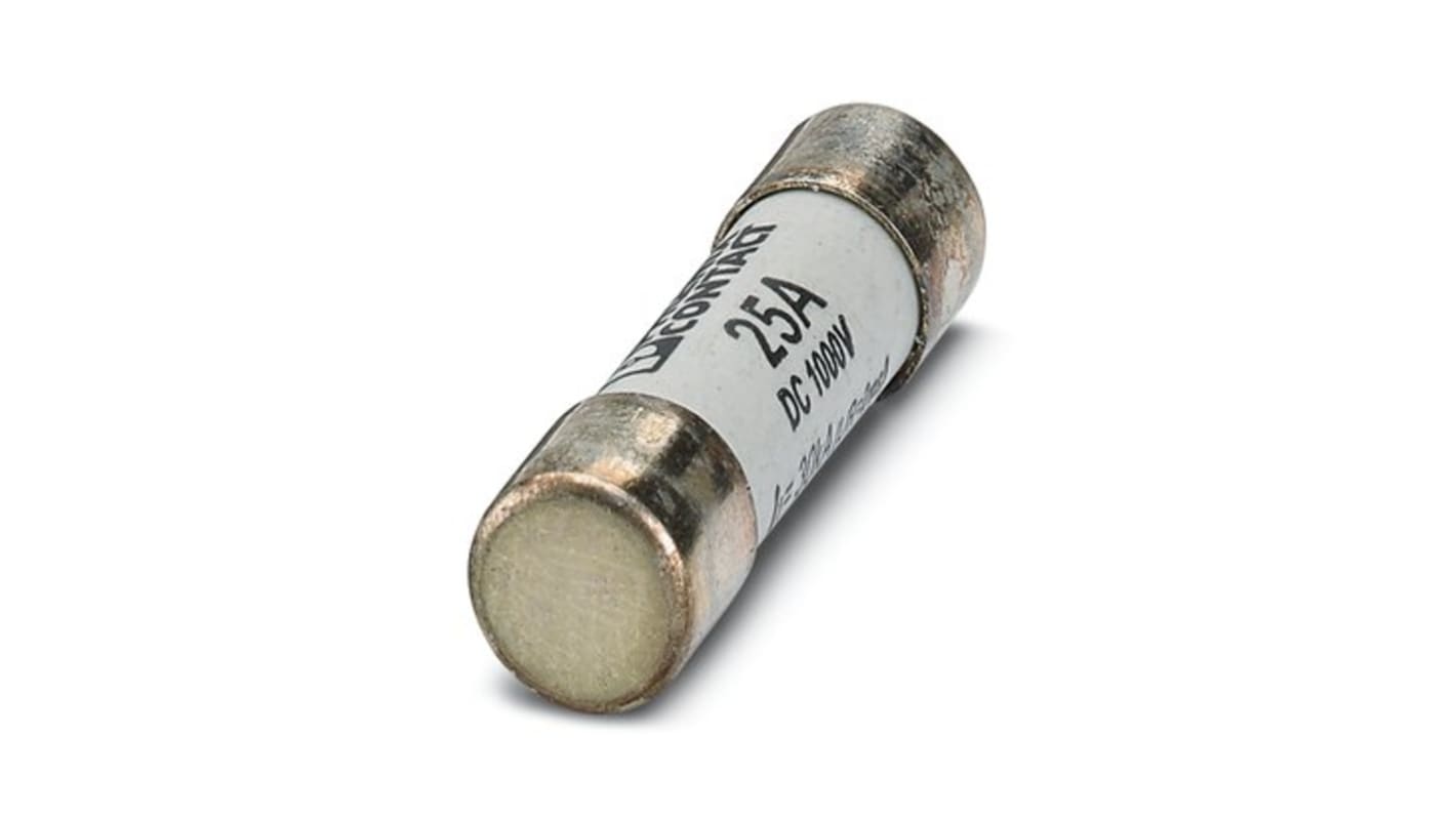 Fusibile a cartuccia Phoenix Contact 3061364, 25A, 10 x 38mm, per protezione moduli fotovoltaici, tensione 1kV cc.