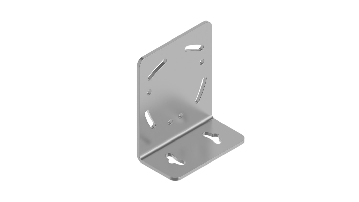 Staffa in acciaio inox Banner SMBLTFL per Serie LE e LTF, progettata per rinforzare giunti ad angolo retto in automazione industriale.