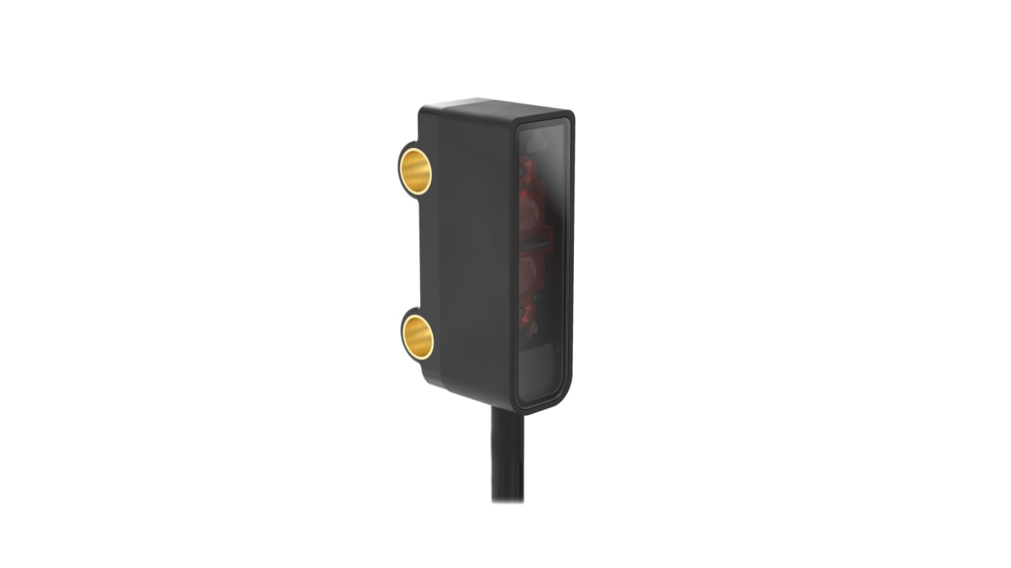 Sensore fotoelettrico miniaturizzato Banner Q2XRBR-Q5, rilevamento fino a 3000 mm, montaggio piatto, IP67.