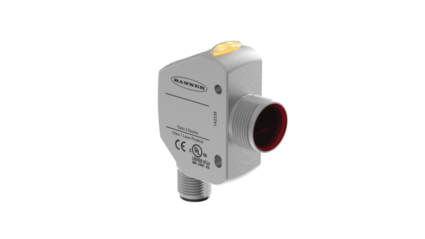 Sensore fotoelettrico Banner Q4XTILAF600-Q8, rettangolare, rilevamento 25-600 mm, uscita 4-20 mA, IP69K, montaggio M18.