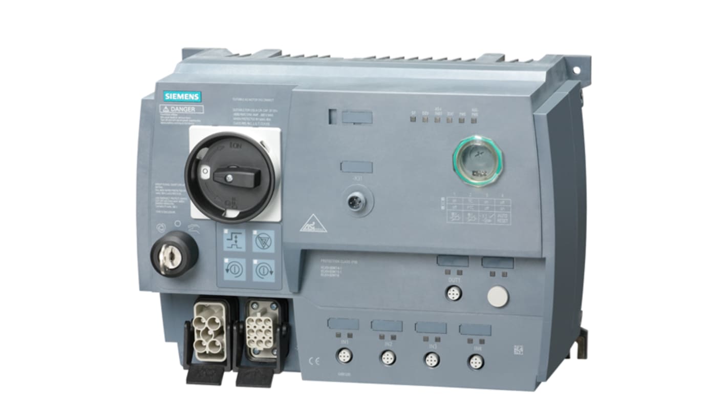 Starter motore Siemens 3RK1315-6LS41-3AA5, 3 fasi, 5,5 kW, IP65, con protezione completa e connettori per segnali digitali.