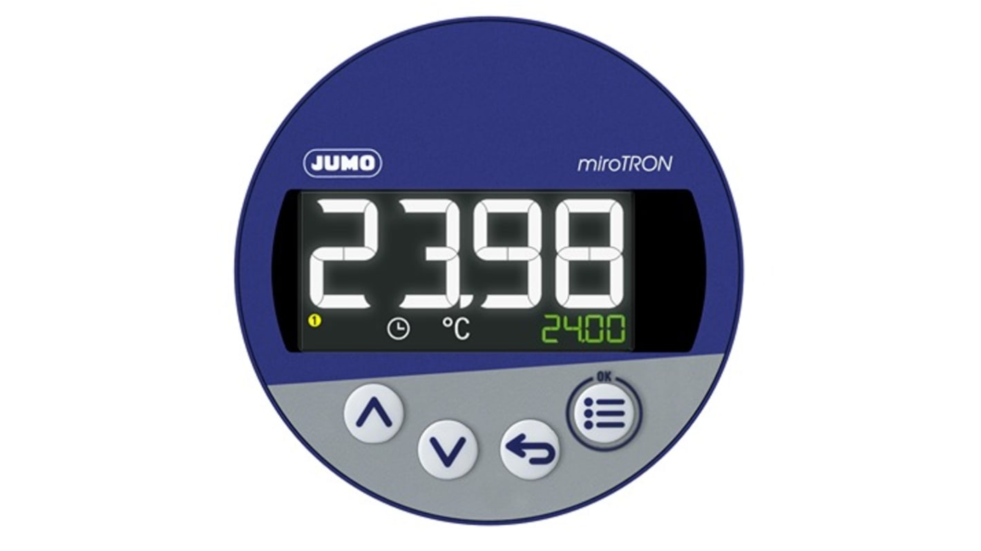 Controller PID Jumo 701091/0-01-25-02/000, montaggio a pannello, 230 V, 81 x 80 mm, con display e interfaccia USB.