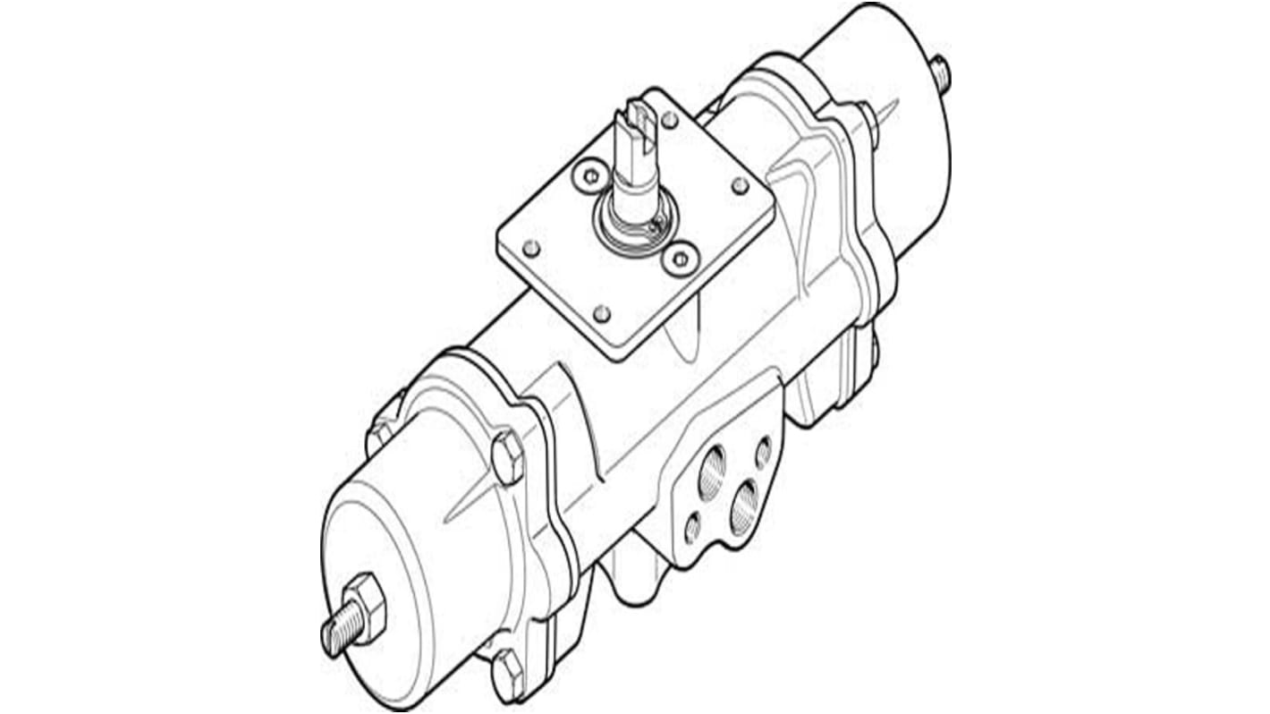 Attuatore rotante Festo DAPS0015090RS2F03CR, singolo effetto, rotazione 90 gradi, pressione massima 8,4 bar.