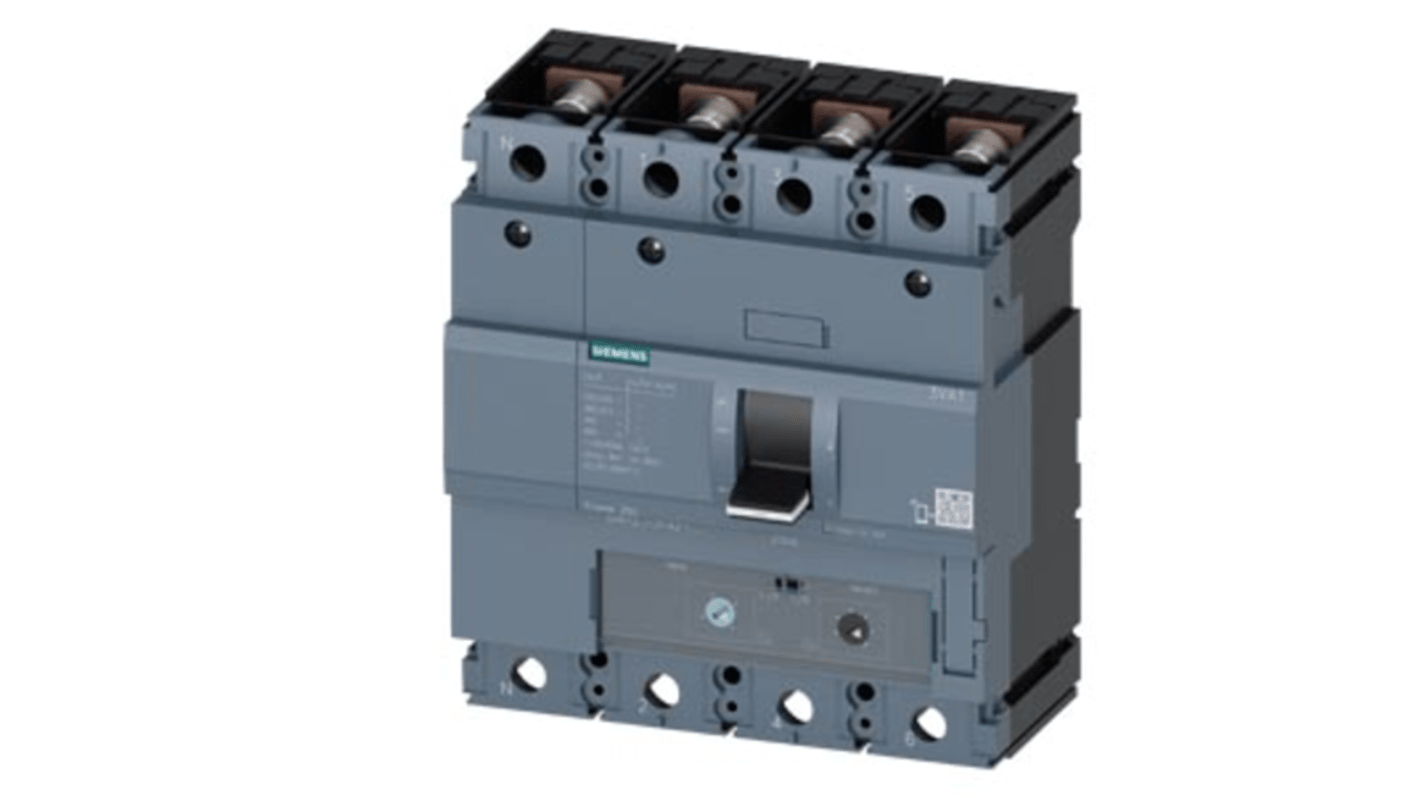 Interruttore magnetotermico Siemens 3VA1225-4FF42-0AA0, 250A, 36kA, IP40. Protezione linea con connessioni su entrambi i lati. Conforme a CE e EAC.