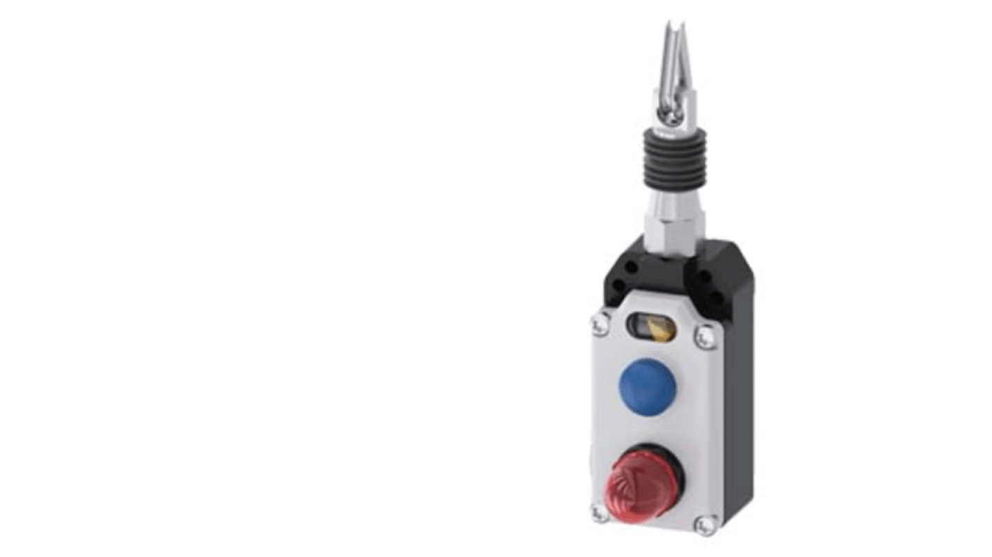 Interruttore a filo Siemens 3SE7, 1NC/1NA, montaggio a vite, protezione IP65, cavo pre-tensato con blocco disattivabile.