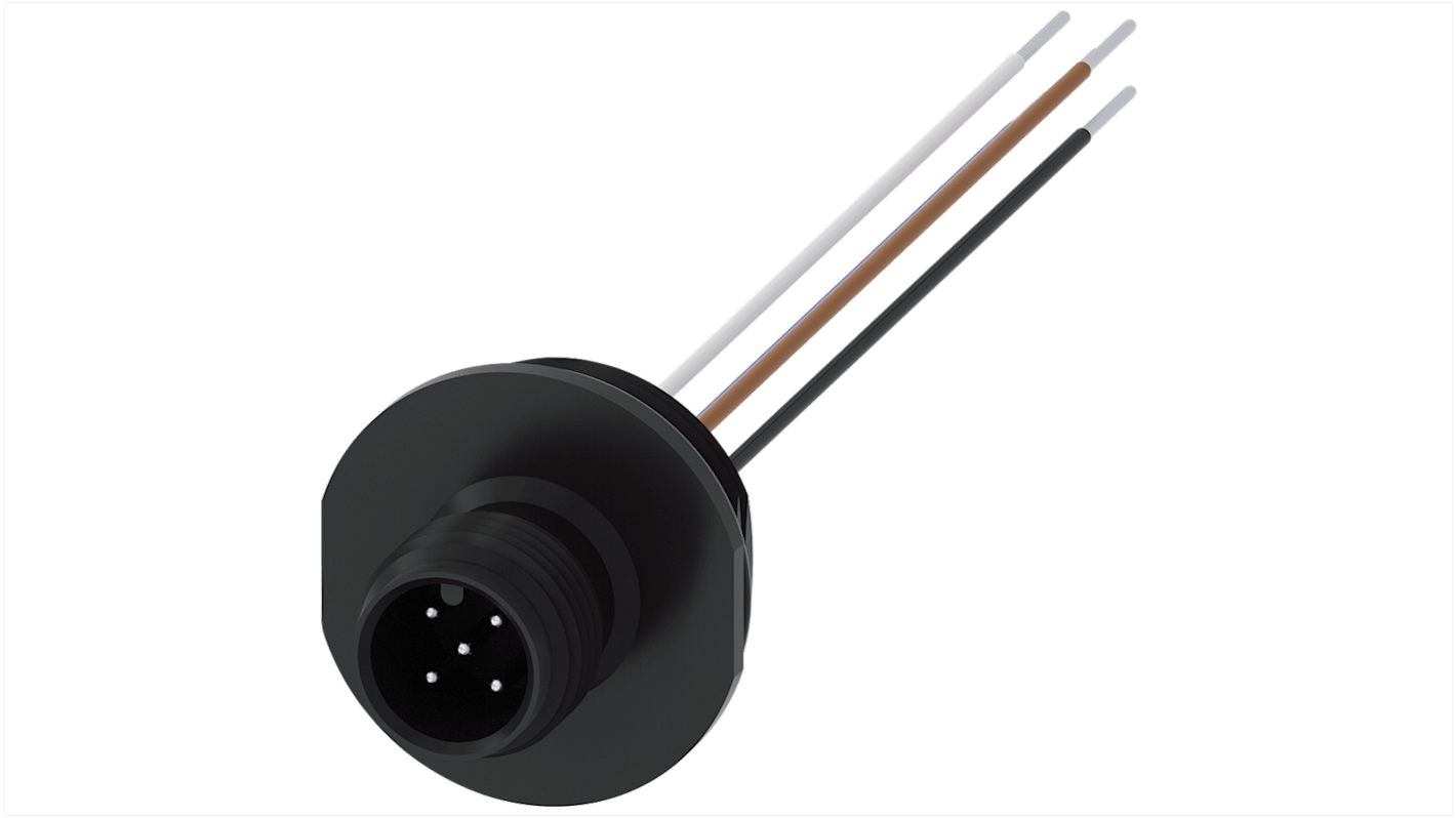 Connettore maschio Siemens 3SX51001SS05, 5 poli M12, per interruttori di posizione, IP67, temperatura -40 a 85 gradi.