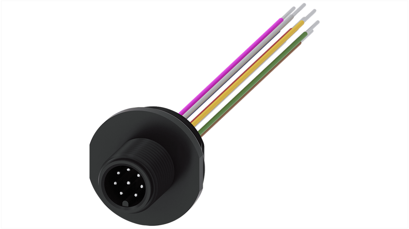 Connettore maschio Siemens 3SX51001SS08, 8 poli, M12, per interruttori di posizione serie 3SE5, grado di protezione IP67.