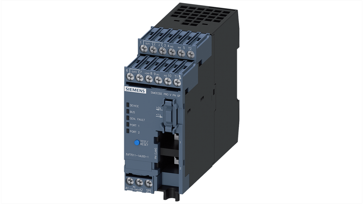 Siemens 3UF70111AU001, controller per motori monofase, 4,8 W, 370-570 A, protezione a stato solido, tensione 110-240 V.