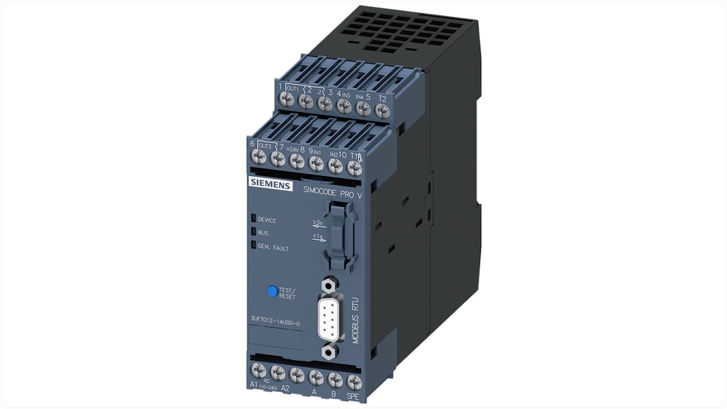 Siemens 3UF70121AU000, controller motore 1 fase, 3,6 W, 1100-1280 A, protezione a stato solido, tensione 240 V.