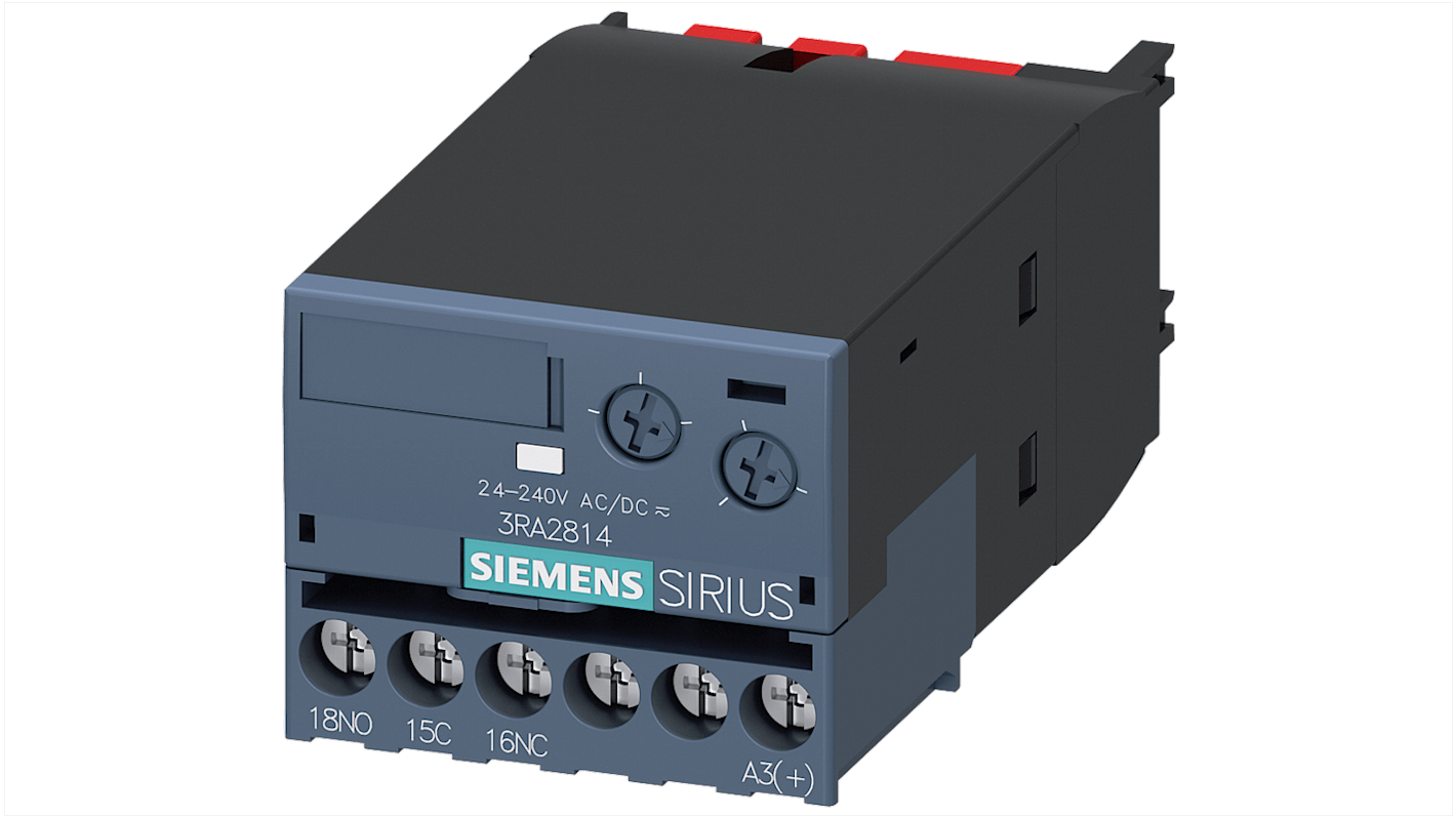 Blocco interruttore ausiliario Siemens 3RA28141AW10, 1CO, montaggio a clip, IP20, compatibile con contattori 3RT2 e 3RH2.