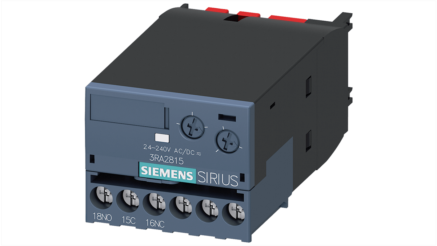 Blocco interruttore ausiliario Siemens 3RA28151AW10, 1 contatto CO, montaggio a clip, IP20, compatibile con contattori 3RT2 e 3RH2.