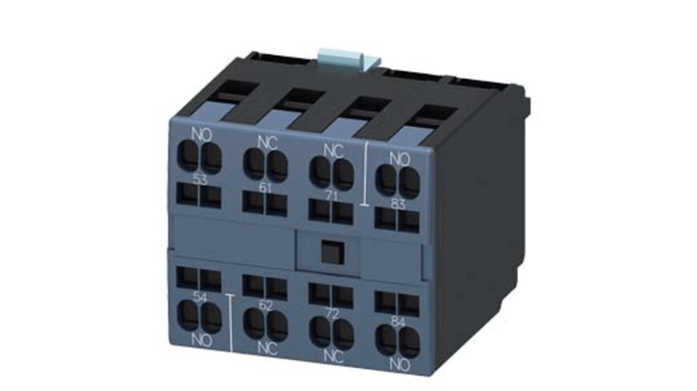 Blocco interruttore ausiliario Siemens 3RH19212XA220MA0, 4 contatti (2 NO + 2 NC), montaggio a innesto, compatibile SIRIUS.