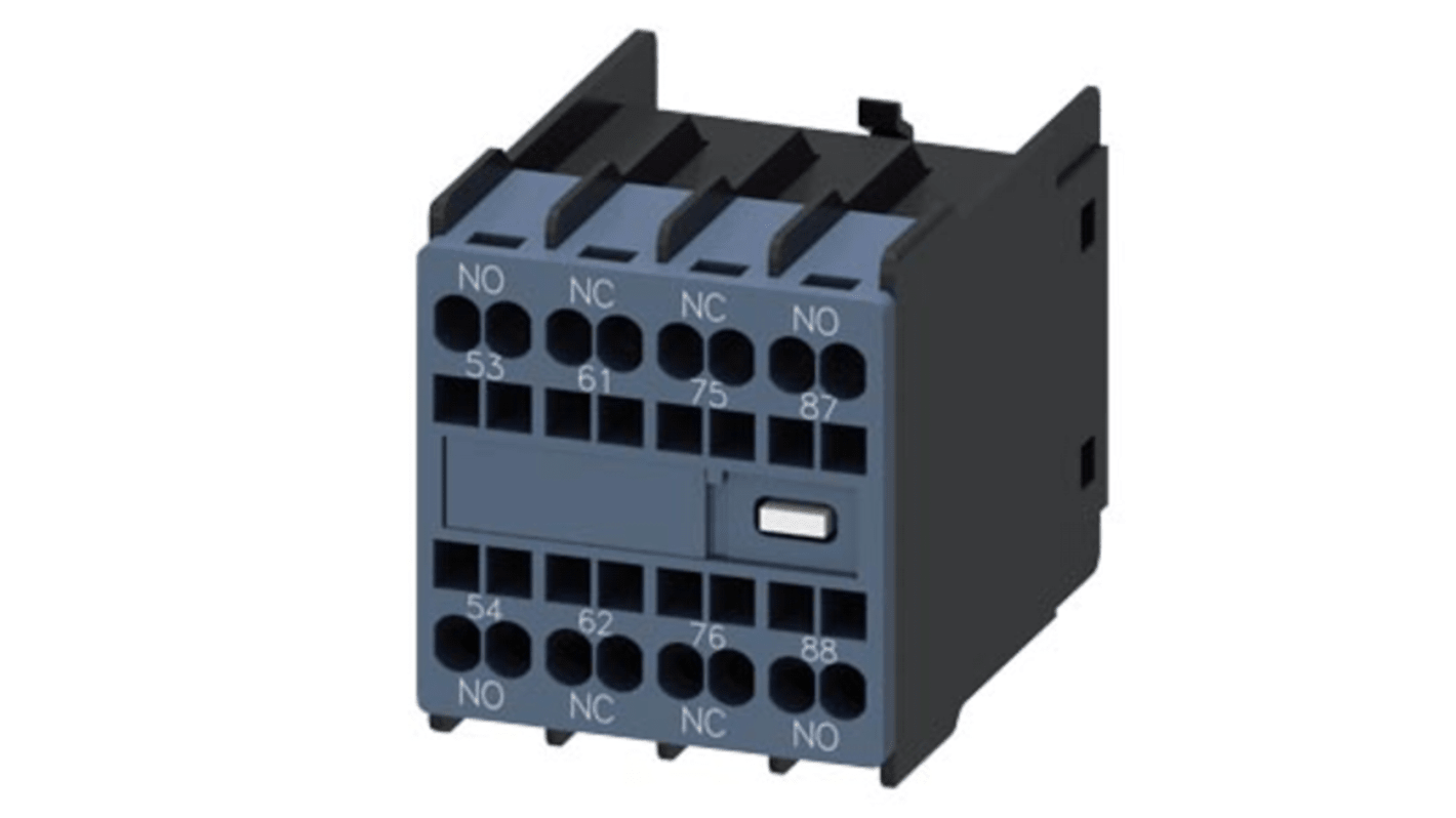 Blocco interruttore ausiliario Siemens 3RH29112FB220MA0, 4 contatti (2 NA + 2 NC), montaggio a innesto, serie 3RH29, IP20.