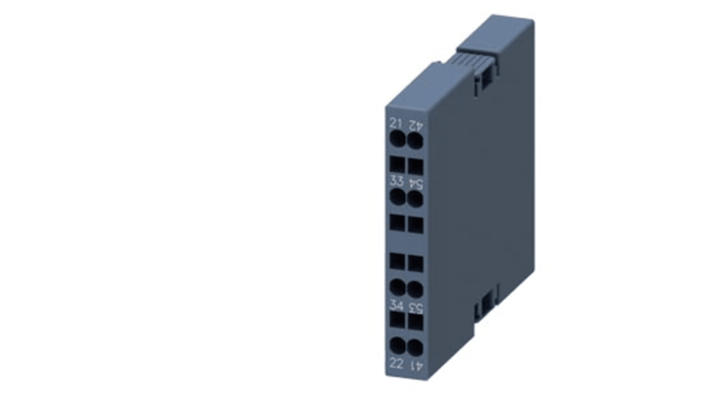 Blocco interruttore ausiliario Siemens 3RH29162DA11, 2 contatti (1 NA + 1 NC), montaggio a innesto, classe di protezione IP20.