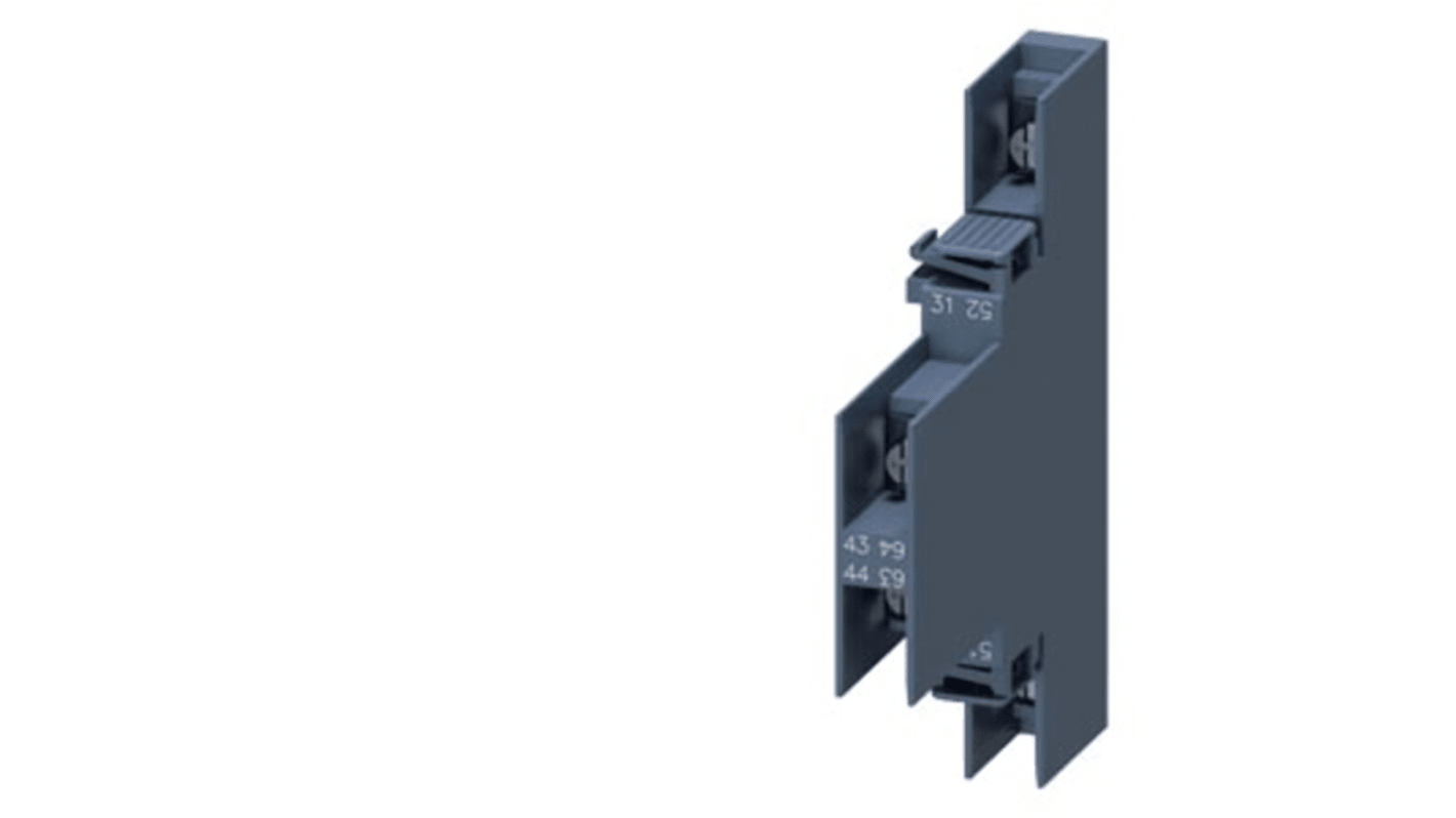 Blocco interruttore ausiliario Siemens 3RH29214DA11, 2 contatti (1 NA + 1 NC), montaggio a innesto, compatibile con relè e contattori.
