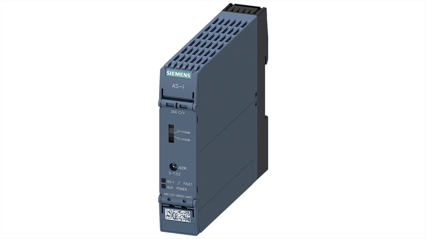 Modulo I/O Siemens 3RK11070BG002AA2, compatto per armadio di controllo, uscita analogica, dimensioni 100 x 22,5 x 120 mm, grado di protezione IP20.