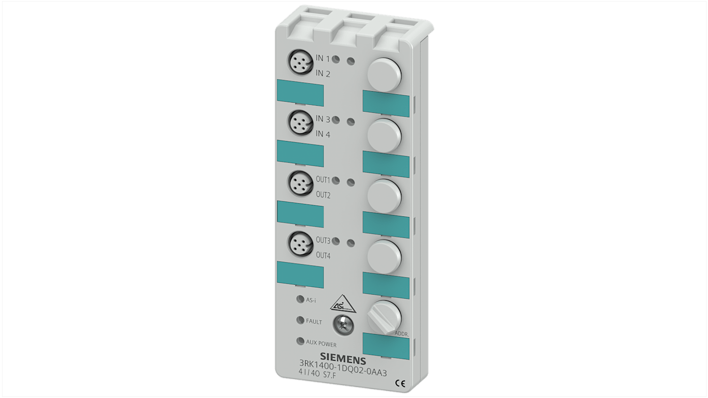 Modulo I/O digitale Siemens 3RK14001DQ020AA3, design compatto IP67, dimensioni 152 x 60 x 29 mm, per applicazioni industriali.