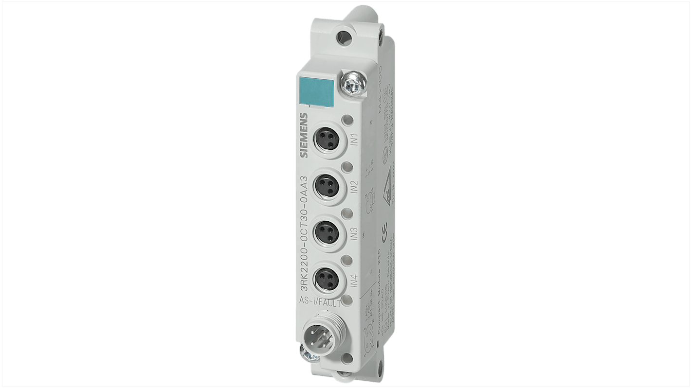 Modulo I/O digitale Siemens 3RK21001CT300AA3, design compatto IP67, dimensioni 100 x 22,5 x 120 mm, per applicazioni industriali.