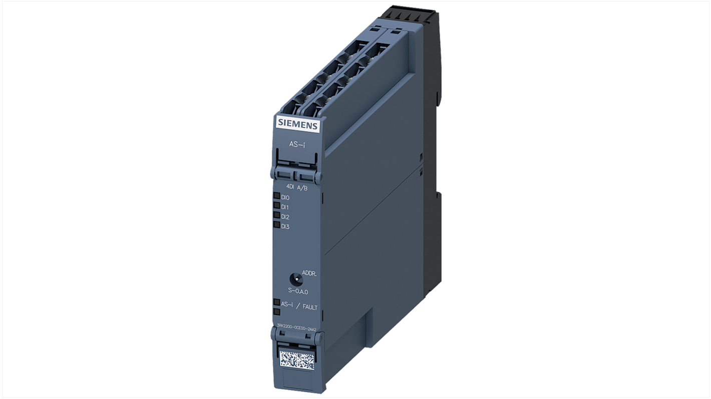 Modulo I/O digitale Siemens 3RK22000CE002AA2 per armadietto di controllo, design SlimLine, IP20, dimensioni 100 x 17,5 x 120 mm.