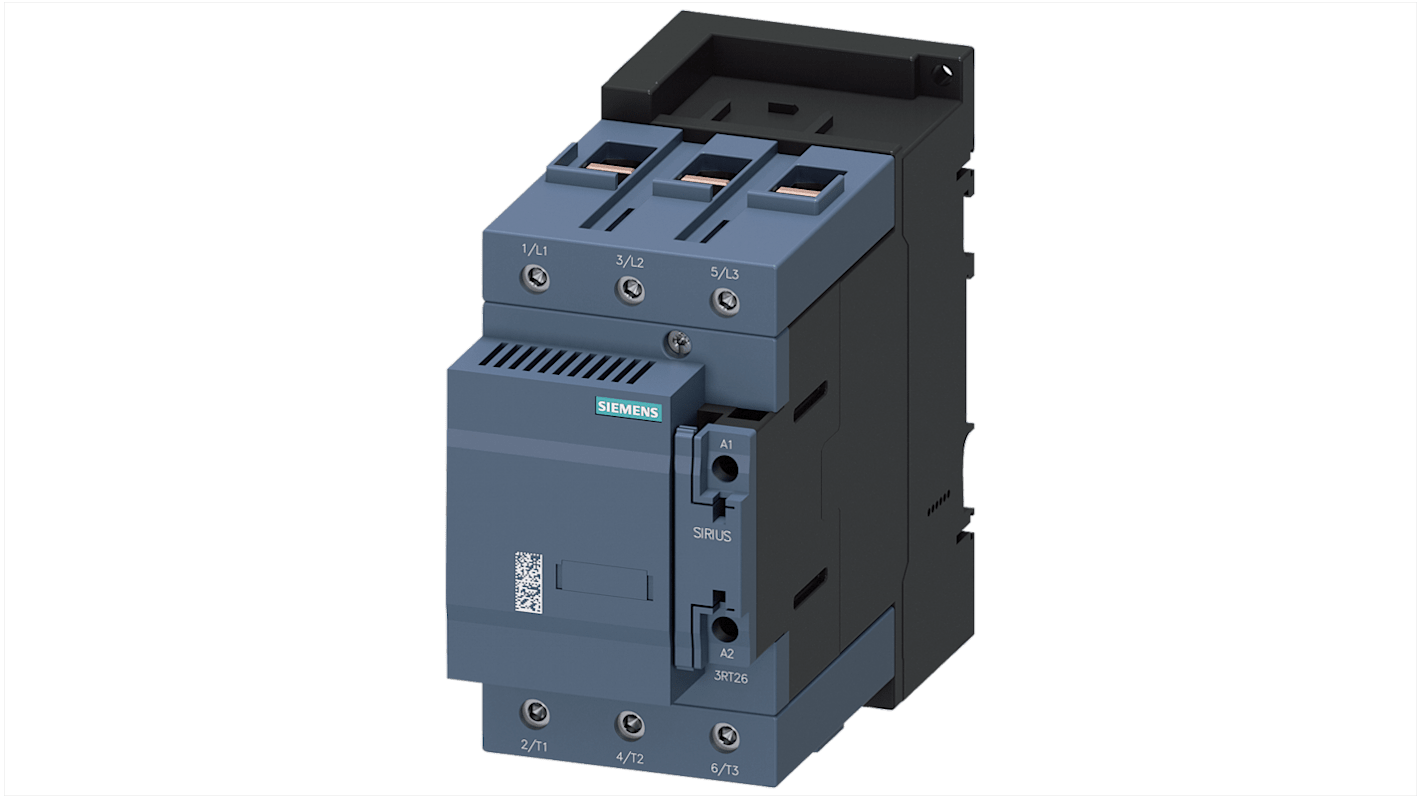 Contattore Siemens 3RT26461AF03, 3 poli, 1 contatto normalmente aperto e 1 normalmente chiuso, 10 A, bobina 400 V.