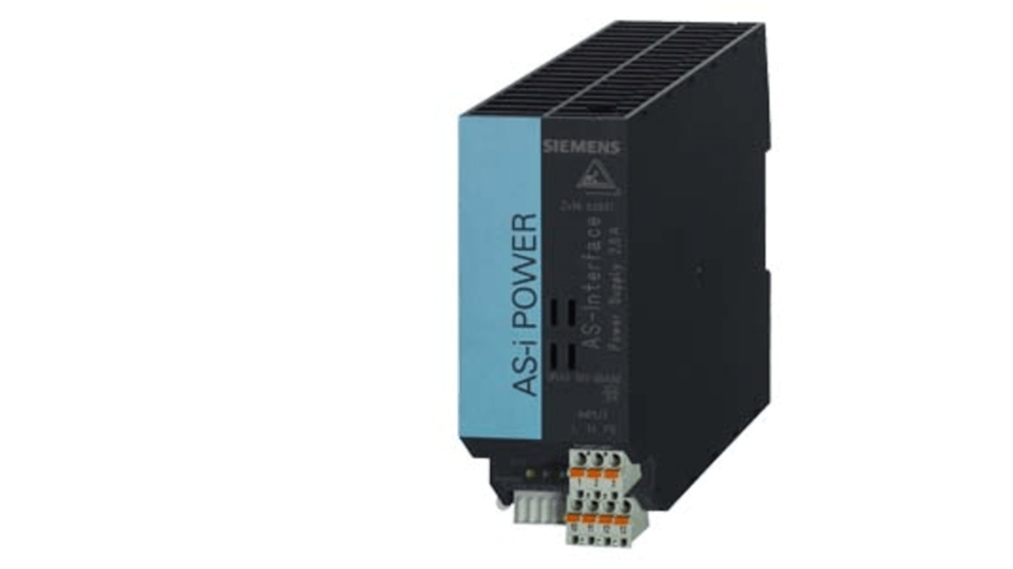 Alimentatore per Interfaccia AS Siemens 3RX95012BA00, dimensioni 125 x 50 x 125 mm, classe di protezione IP20, approvato UL ed EAC.